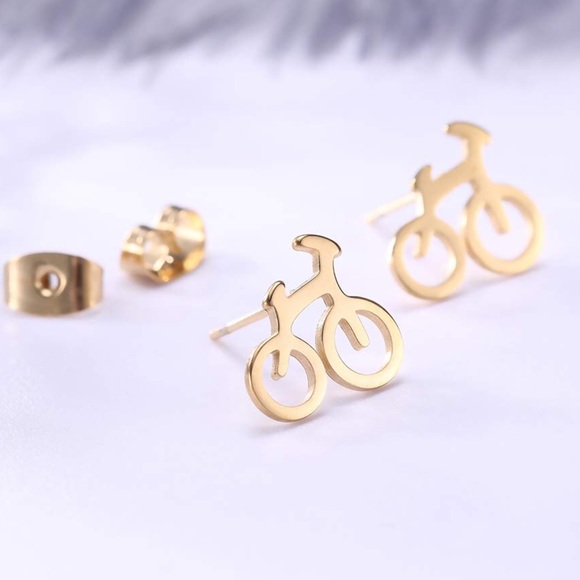 New Adorable Bicycle Bike Stud Earrings Silver - Picture 5 of 8